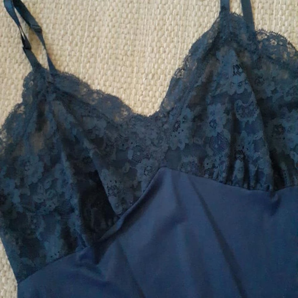 *Vintage Full Dress Slip Van Raalte Dark Blue - Picture 2 of 5